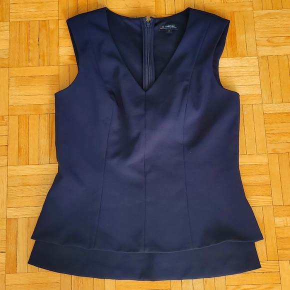 Le Château Navy Peplum Sleeveless Top - Picture 2 of 4